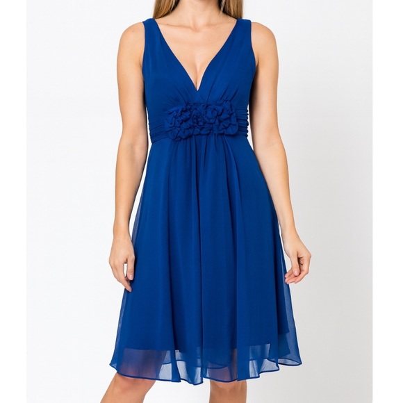 Adrianna Papell dress Navy blue Chiffon Layered Rosette Cocktail Evening SZ 4 - Picture 1 of 11